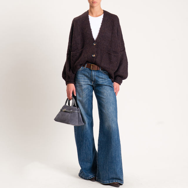 Haveone-Cardigan misto alpaca con tasche - moro
