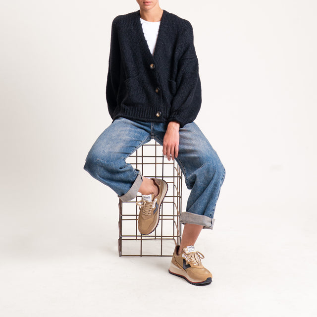 Haveone-Cardigan misto alpaca con tasche - nero