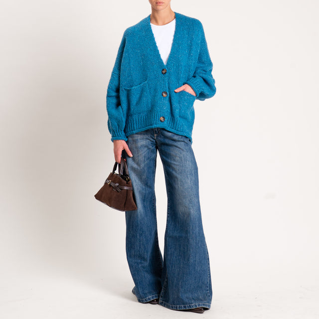 Haveone-Cardigan misto alpaca con tasche - ottanio