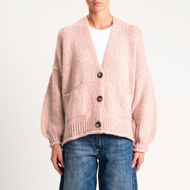 Haveone-Cardigan misto alpaca con tasche - rosa