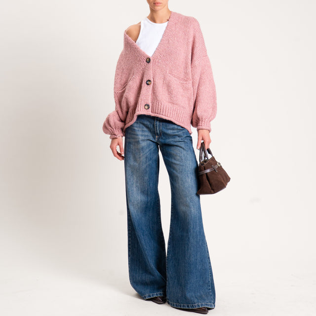 Haveone-Cardigan misto alpaca con tasche - rosa