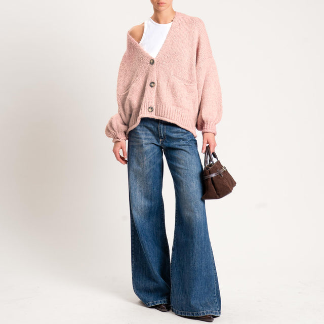 Haveone-Cardigan misto alpaca con tasche - rosa