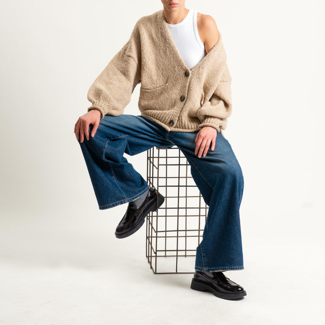 Haveone-Cardigan misto alpaca con tasche - tortora