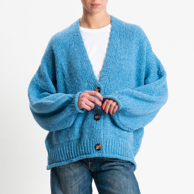 Haveone-Cardigan misto alpaca con tasche - celeste