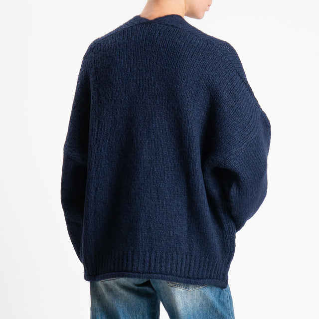 Haveone-Cardigan misto alpaca con tasche - blu
