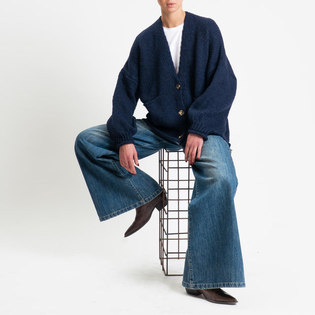 Haveone-Cardigan misto alpaca con tasche - blu