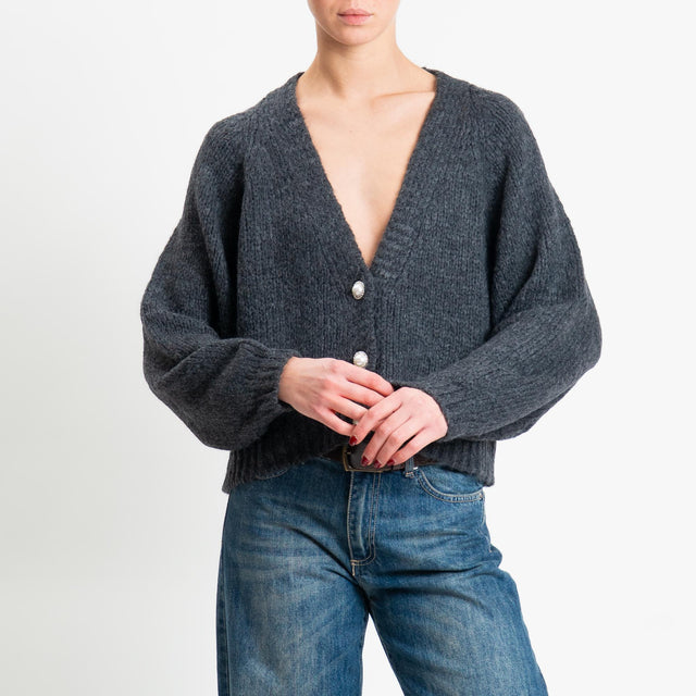 Haveone-Cardigan bottoni gioiello misto lana - antracite