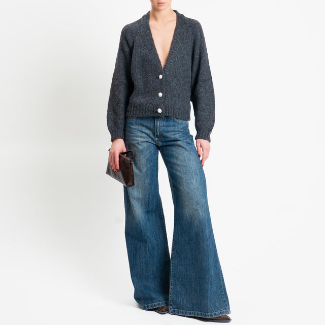 Haveone-Cardigan bottoni gioiello misto lana - antracite