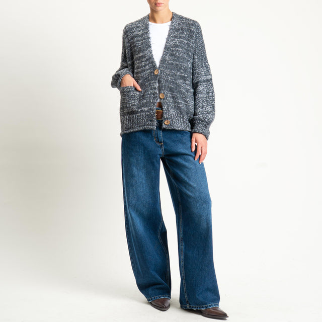 Haveone-Cardigan scollo v misto lana melange - antracite