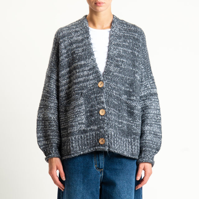Haveone-Cardigan scollo v misto lana melange - antracite