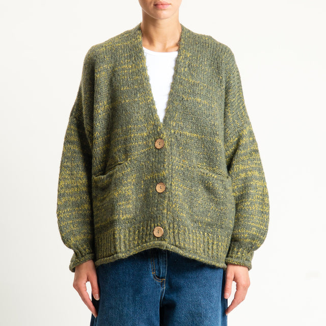 Haveone-Cardigan scollo v misto lana melange - militare