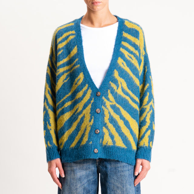 Haveone-Cardigan fantasia misto lana - ottanio/olio