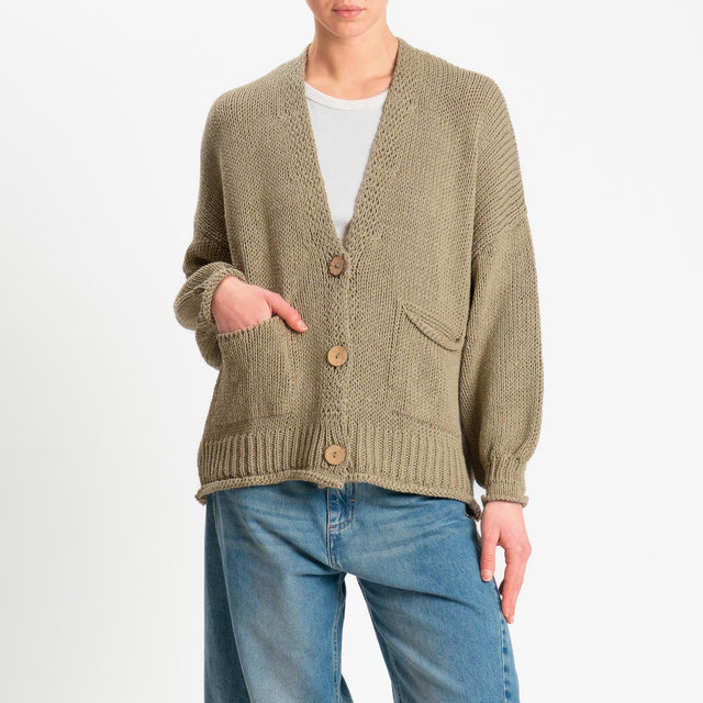 Haveone-Cardigan bottoni con tasche - kaki