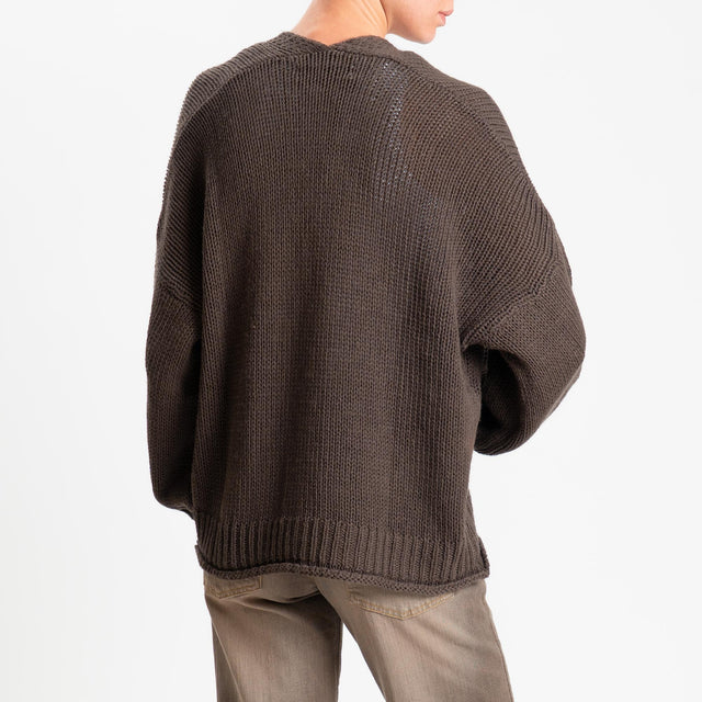 Haveone-Cardigan bottoni con tasche - moro