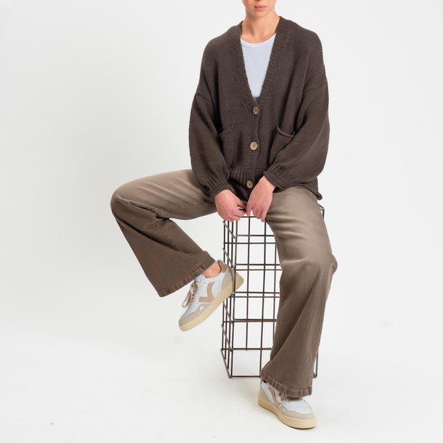 Haveone-Cardigan bottoni con tasche - moro