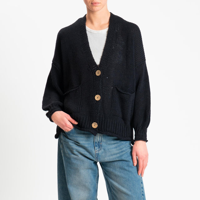 Haveone-Cardigan bottoni con tasche - nero
