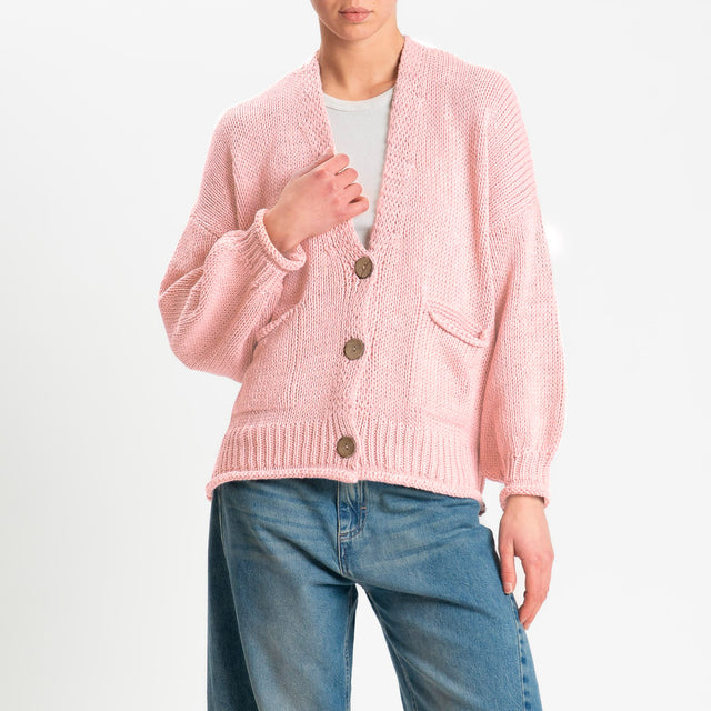 Haveone-Cardigan bottoni con tasche - rosa
