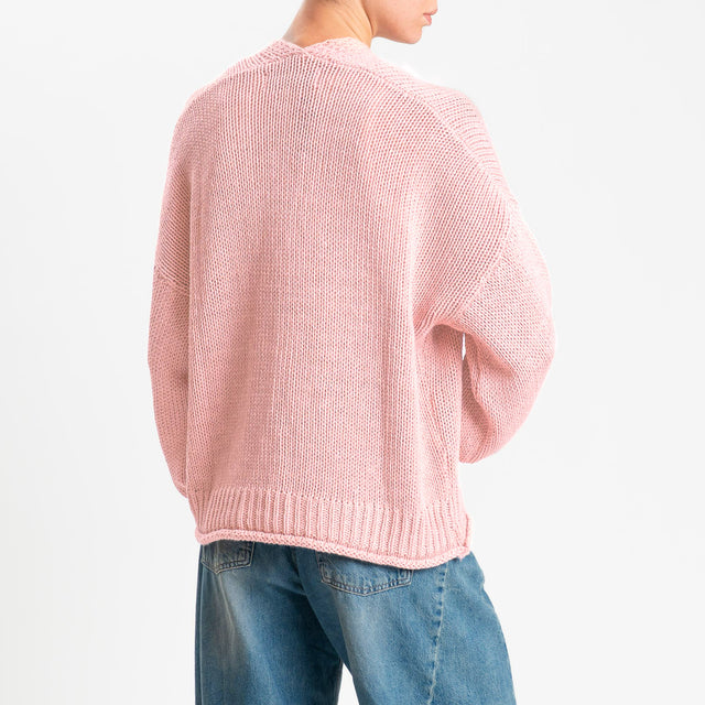 Haveone-Cardigan bottoni con tasche - rosa