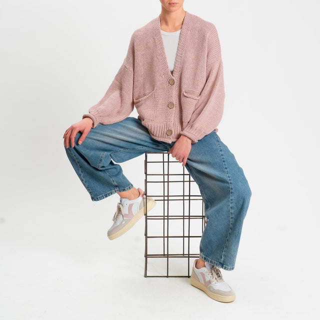 Haveone-Cardigan bottoni con tasche - rosa