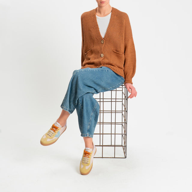 Haveone-Cardigan bottoni con tasche - tabacco