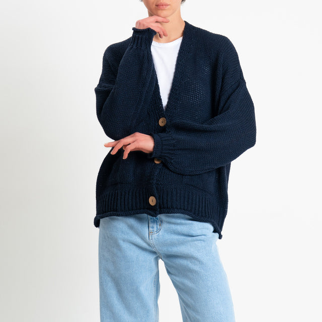 Haveone-Cardigan bottoni con tasche - blu