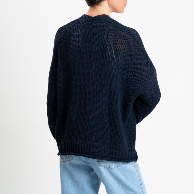 Haveone-Cardigan bottoni con tasche - blu