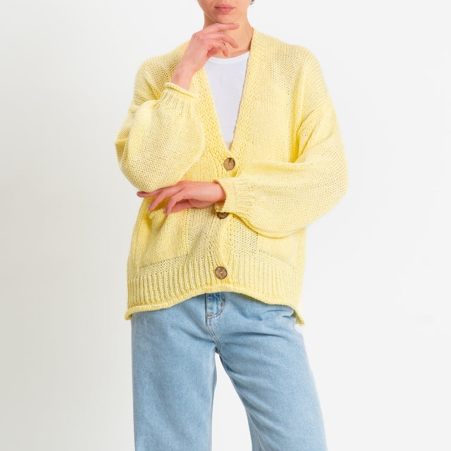 Haveone-Cardigan bottoni con tasche - giallo