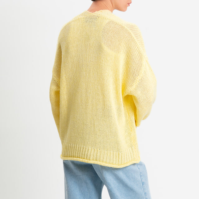 Haveone-Cardigan bottoni con tasche - giallo