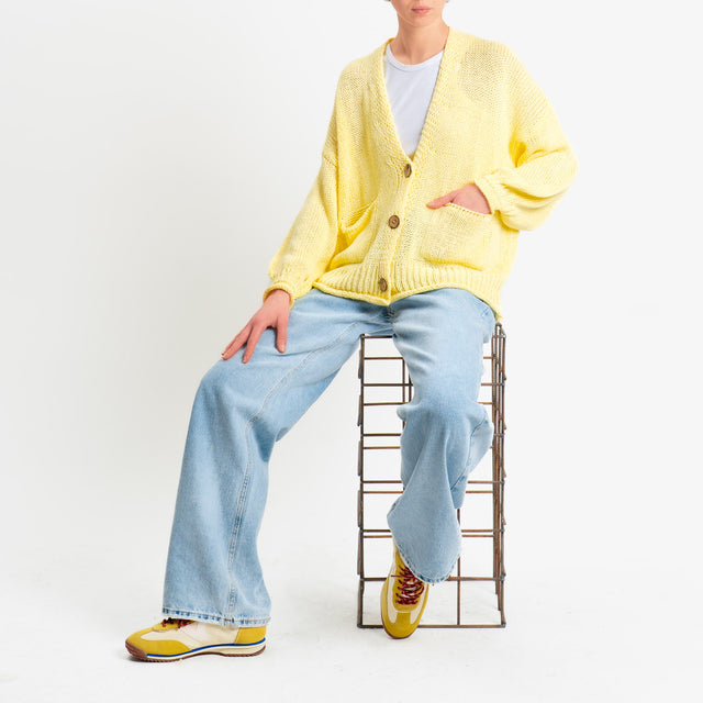 Haveone-Cardigan bottoni con tasche - giallo