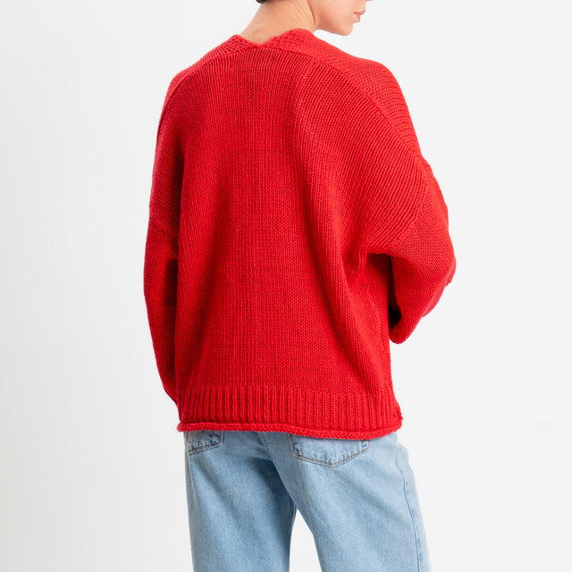 Haveone-Cardigan bottoni con tasche - rosso