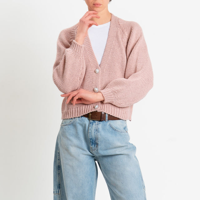 Haveone-Cardigan bottoni gioiello - rosa