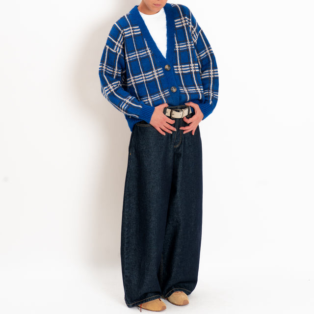 Haveone-Cardigan mohair fantasia check - bluette/moro/sand