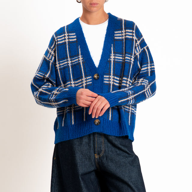 Haveone-Cardigan mohair fantasia check - bluette/moro/sand