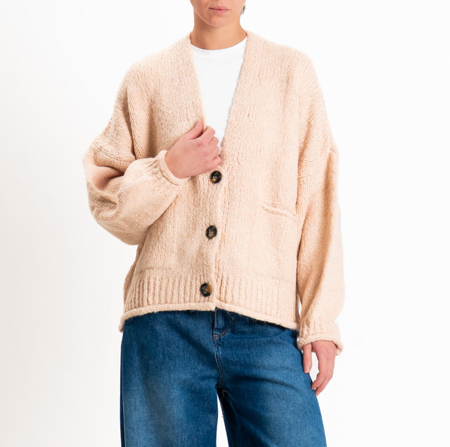Haveone-Cardigan misto alpaca con tasche - cipria