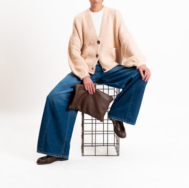 Haveone-Cardigan misto alpaca con tasche - cipria
