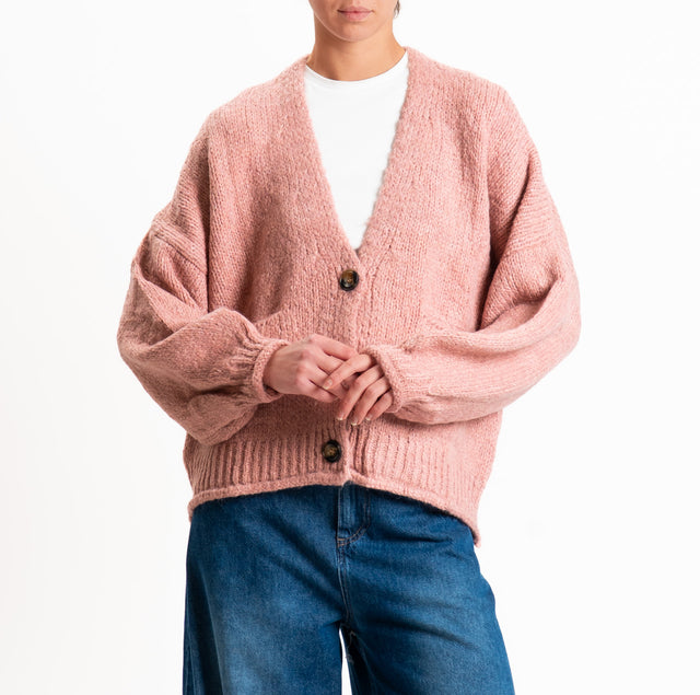 Haveone-Cardigan misto alpaca con tasche - rosa