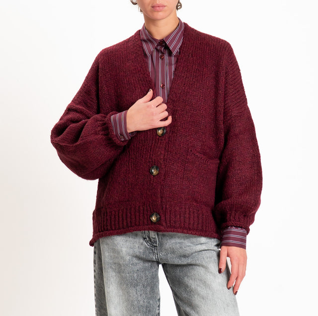 Haveone-Cardigan misto alpaca con tasche - vino