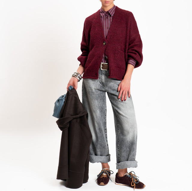 Haveone-Cardigan misto alpaca con tasche - vino