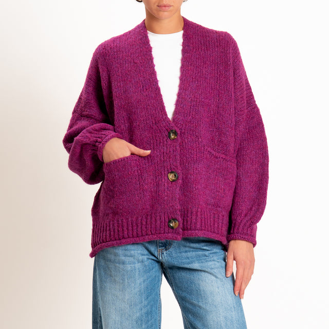 Haveone-Cardigan misto alpaca con tasche - amarena