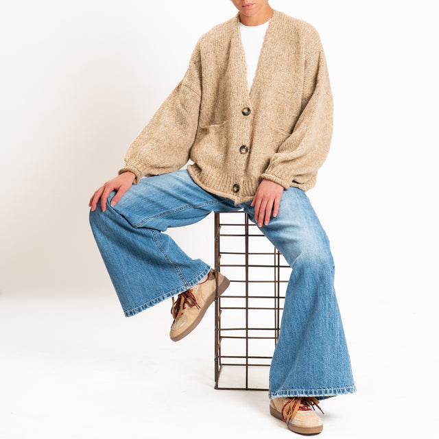 Haveone-Cardigan misto alpaca con tasche - beige