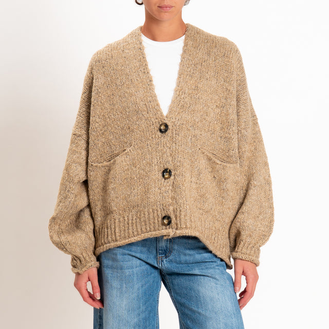 Haveone-Cardigan misto alpaca con tasche - beige
