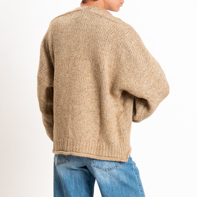 Haveone-Cardigan misto alpaca con tasche - beige