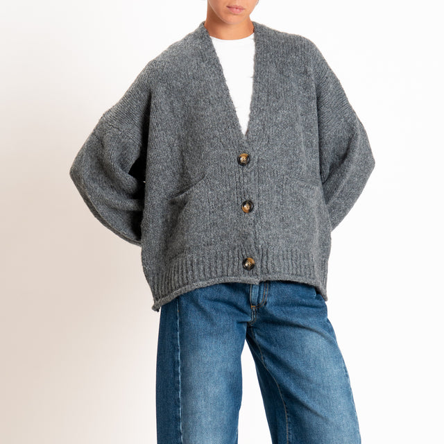 Haveone-Cardigan misto alpaca con tasche - grigio scuro
