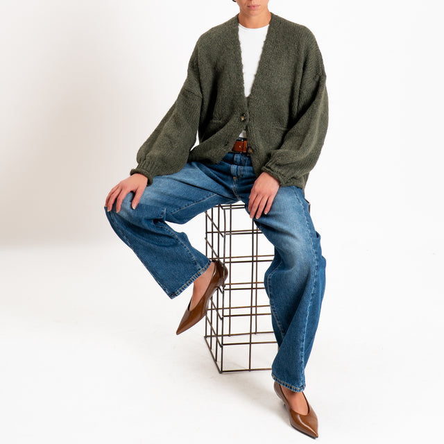 Haveone-Cardigan misto alpaca con tasche - militare
