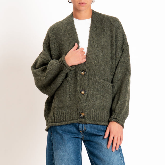 Haveone-Cardigan misto alpaca con tasche - militare