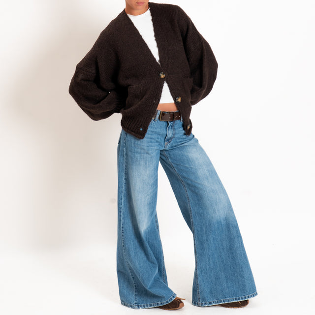 Haveone-Cardigan misto alpaca con tasche - moro