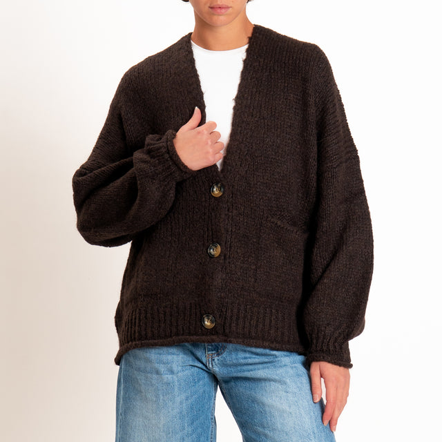 Haveone-Cardigan misto alpaca con tasche - moro