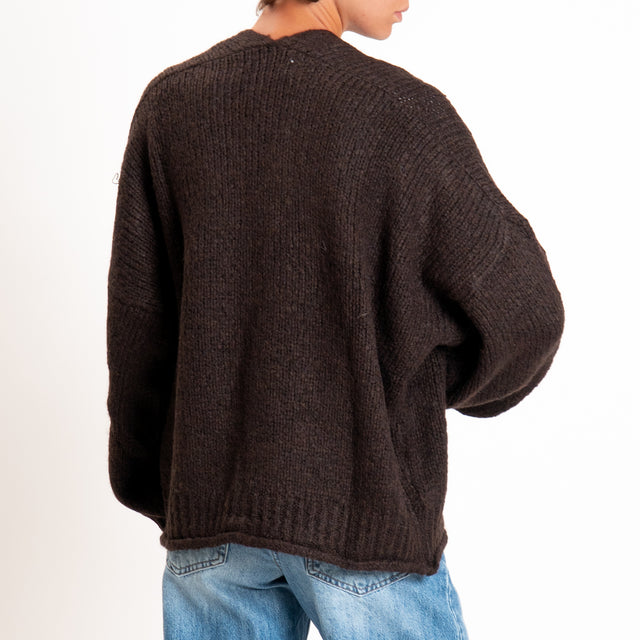 Haveone-Cardigan misto alpaca con tasche - moro