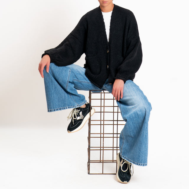 Haveone-Cardigan misto alpaca con tasche - nero