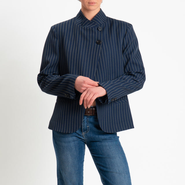 Haveone-Giacca gessata abbottonatura asimmetrica - blu